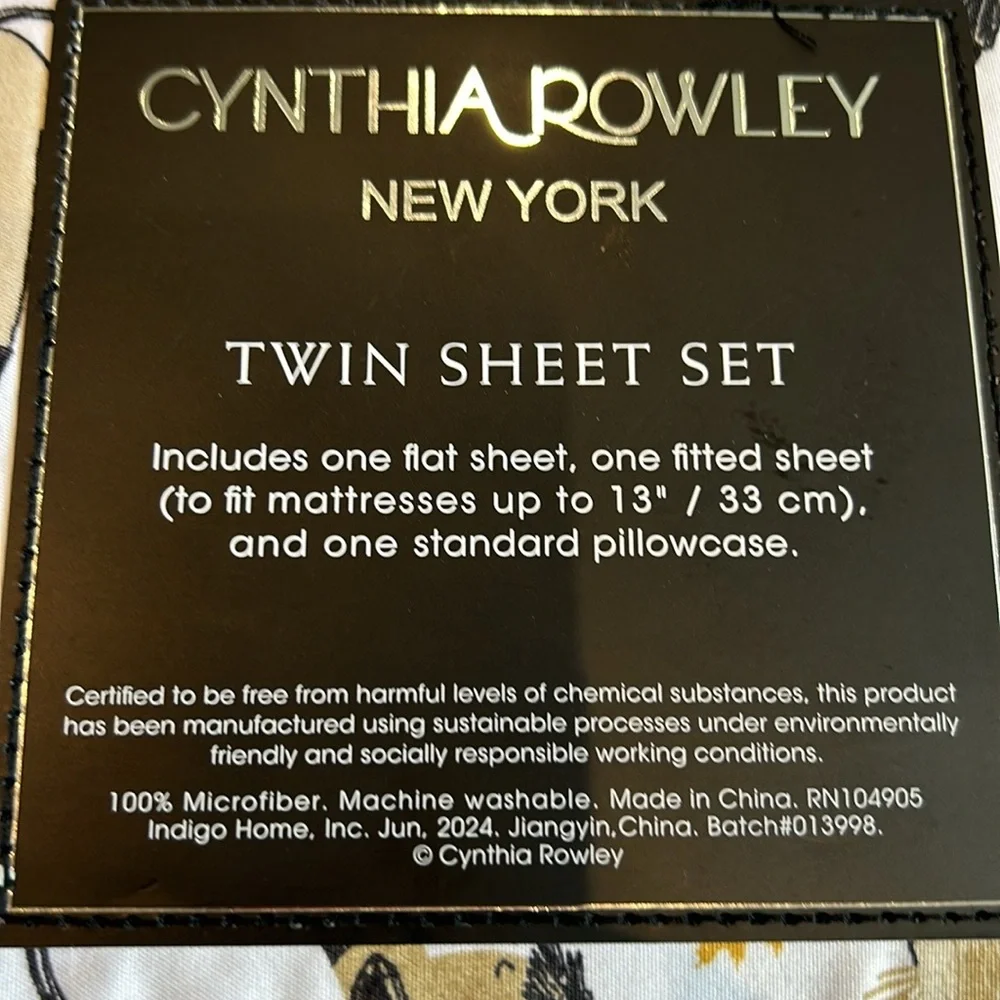 CYNTHIA ROWLEY Twin Sheet Set Dogs Fall Leaves